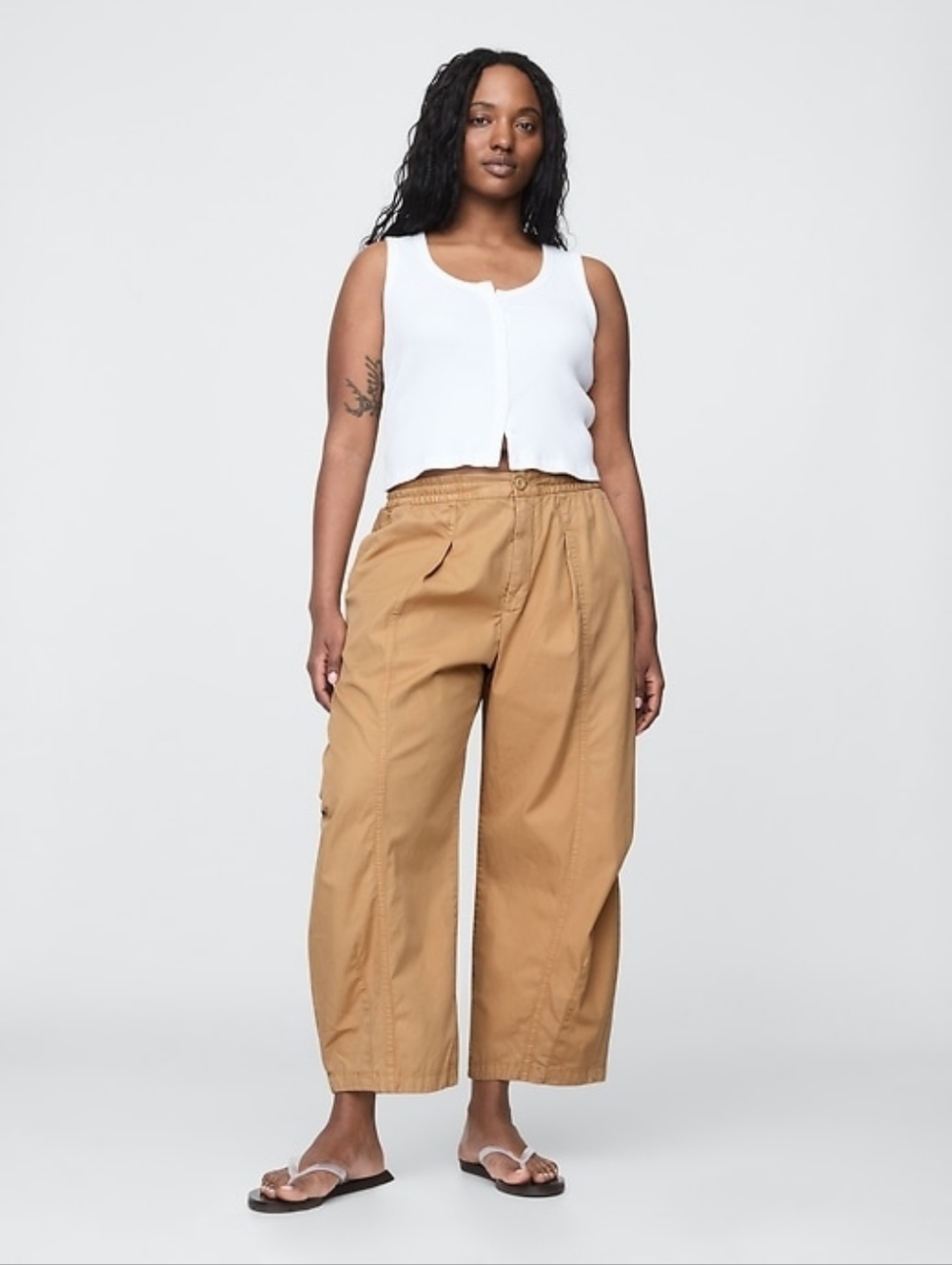 Gap Mid Rise Twill Barrel Pants Mojave Tan NWT MP - Picture 5 of 9